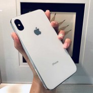 Чехол "Закаленное стекло" для iPhone ХS/ X, белый (с серебрянным кантом), противоударный борт