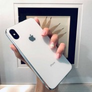 Чехол "Закаленное стекло" для iPhone ХS MAX, белый (с серебрянным кантом), противоударный борт