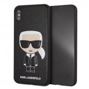 Чехол кожаный KARL Lagerfeld для iPhone XS Max, Карл Лагерфельд (изображение 3D), черный