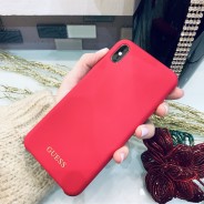 Чехол Guess для iPhone XS/ X Silicone collection Gold logo Hard Red