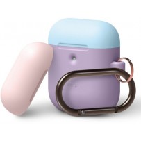 Чехол Elago для AirPods 2 wireless Silicone Hang DUO Lavender с крышками Pink и Pastel Blue