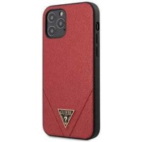 Чехол Guess для iPhone 12 Pro Max PU Saffiano Triangle metal logo Hard Red (GUHCP12LVSATMLRE)