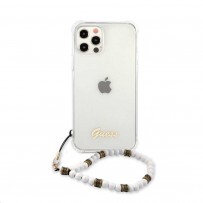 Чехол Guess для iPhone 13 Pro PC/TPU Script logo Hard Transp +Pearl strap White (GUHCP13LKPSWH)