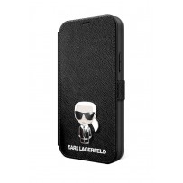 Чехол Karl Lagerfeld для iPhone 12/12 Pro PU Saffiano Ikonik Karl (metal) Booktype Black (KLFLBKP12MIKMSBK)