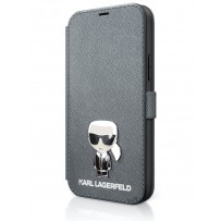 Чехол-книжка Karl Lagerfeld для iPhone 12 mini PU Saffiano Ikonik Karl (metal) Booktype Silver (KLFLBKP12SIKMSSL)