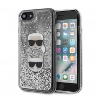 Чехол Karl Lagerfeld для iPhone 7/8/ SE 2 Liquid glitter Karl and Choupette heads Hard Silver