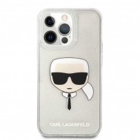 Чехол KARL Lagerfeld для iPhone 13 TPU Glitters Karl's head Hard Transp Silver (KLHCP13MKHTUGLS)