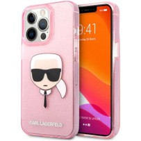 Чехол KARL Lagerfeld для iPhone 13 Pro Max TPU Glitters Karl's head Hard Transp Pink (KLHCP13XKHTUGLP)