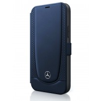 Чехол Mercedes-Benz для iPhone 12 Pro Max (6.7) Genuine leather Urban Smooth/perforated Booktype Blue (MEFLBKP12LARMNA)