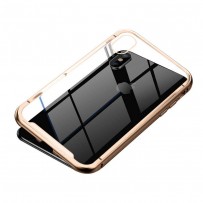 Чехол закаленное стекло с магнитной рамкой Magnetite Hardware для iPhone XR Розовое золото