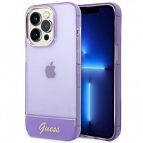 Чехол Guess для iPhone 14 Pro Max чехол PC/TPU Translucent Electoplated camera Hard +hand Strap Purple (GUHCP14XHGCOHU)