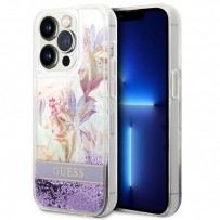 Чехол Guess для iPhone 14 Pro Max Liquid Glitter Flower Hard Purple (GUHCP14XLFLSU)