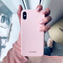 Чехол Guess для iPhone XS Max Silicone collection Gold logo Hard Light Pink